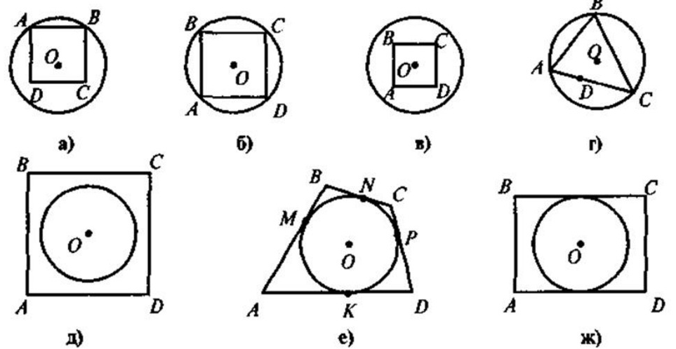 Тест по теме вписанная и описанная окружность. Описанная окружность задачи на готовых чертежах. Вписанные и описанные Четырехугольники задачи. Вписанная и описанная окружность в четырехугольник задачи. Задачи на вписанные и описанные окружности.