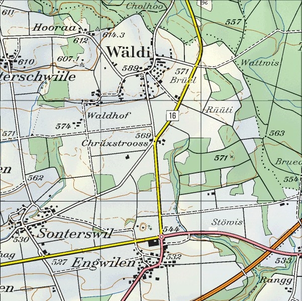 Wäldi 2000 - mit neuem Wohnquartier und der Autobahn