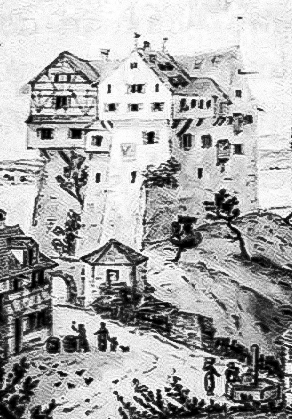 Schloss Salenstein 1824, vor dem Abbruch der Neuburg. Kupferstich von N. Hug