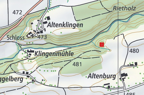 Standort der Altenburg, rund 600 m vom heutigen Schloss Altenklingen entfernt