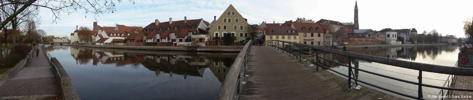 Landshut 2018, Ausblick vom Mühlensteg auf das Isarufer