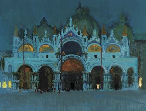 Alberto Morrocco: Basilica di San Marco, moonlight