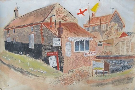 Emily Sutton: Fish & chips, Salthouse; watercolour