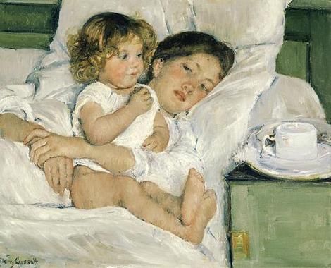 Mary Cassatt: Breakfast in bed, oil painting