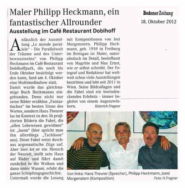 Pressestimme Badener Zeitung zu Le Monde Parallel - Heckmann, Theurer, Morgenstern