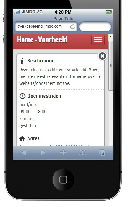 mobiele startpagina Jimdo website
