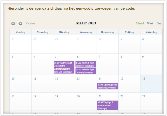 kalender op website