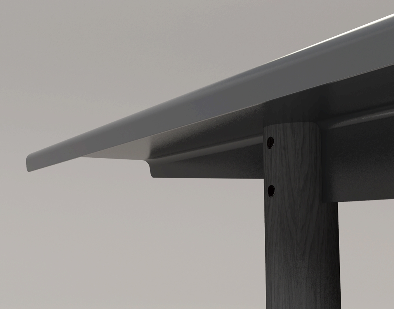 Table "outdoor" plateau métal et piétement en mélèze. détail d'assemblage. Pierre Dubourg 2015 
