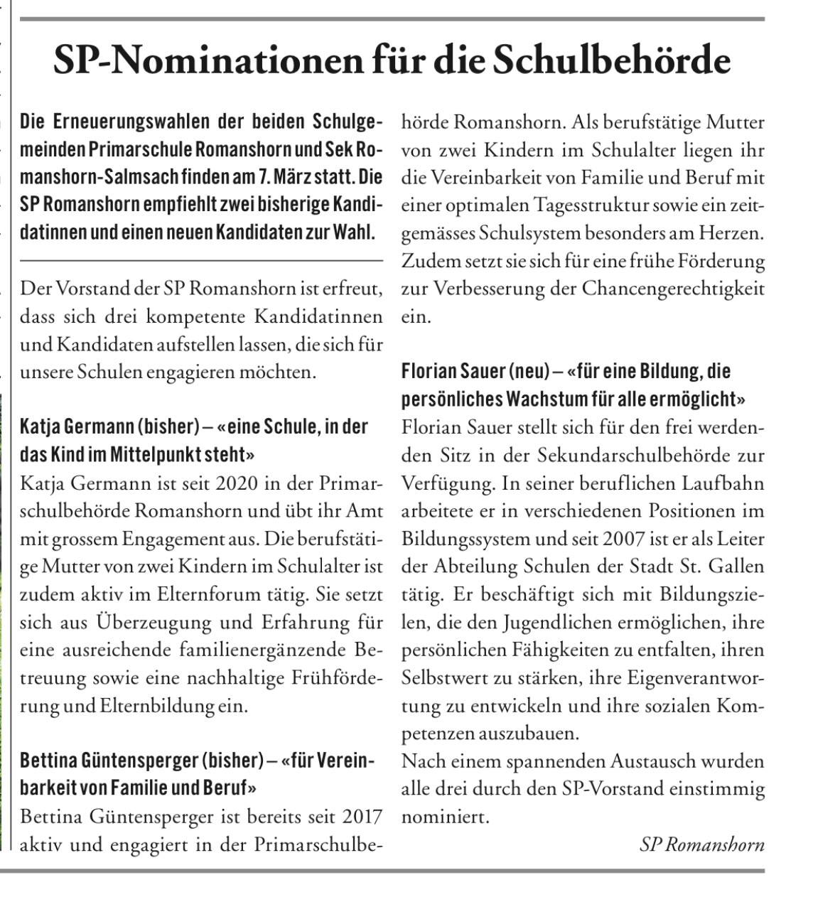 SP Nominationsbericht Seeblick Wahlen 2021 Schulbehörden