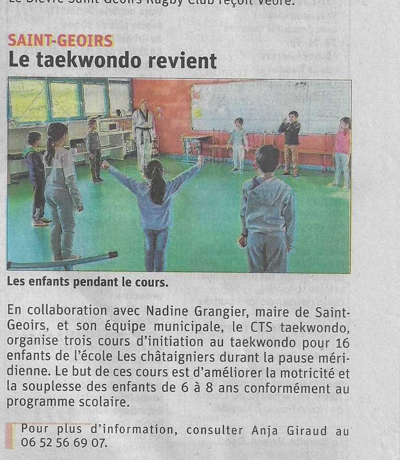 CTS Taekwondo Article DL sur Enseignement à St Geoirs