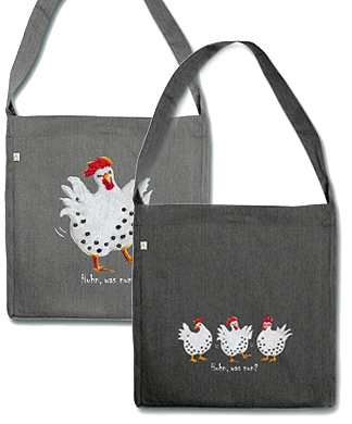 Gute-Laune-Geschenke, entzückende Recycling Tasche, Huhn, was nun?, Gisela Rott, Lebenskunst-edition, ichrondelle, Künstlerhof Lavesum