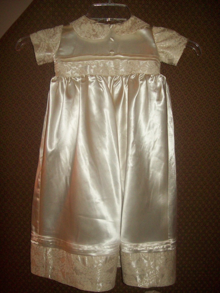 Christening gown fashioned from grandmother's wedding gown