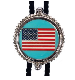 Bolo Tie Captain America - Cravate Western Homme Cuir Et Métal Argenté