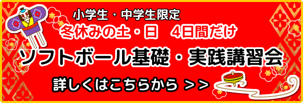 小学生・中学生限定　～冬休みの土日4日間だけ開催～ソフトボール基礎・実践講習会！　