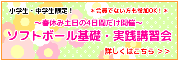 小学生・中学生限定　～春休みの土日4日間だけ開催～ソフトボール基礎・実践講習会！