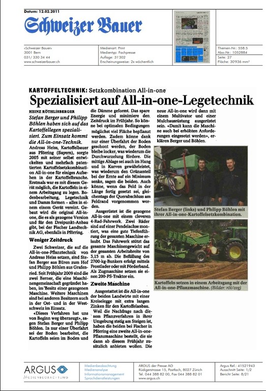 Artikel aus dem Schweizer Bauer vom 12.02.2011