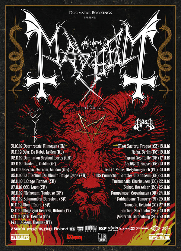 Soon after the release of “Daemon” Mayhem will embark on a European headline tour with special guests Gaahls Wyrd and Gost. Please find the dates below: