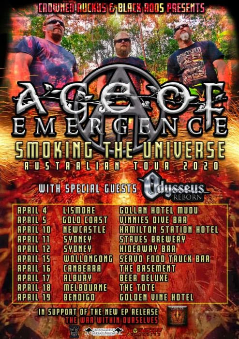 Age of Emergence, Smoking the Universe Tour 2020, Progressive Metal, Hard Rock, Metal United Down Under, The War Within Ourselves, rockers and other animals, news