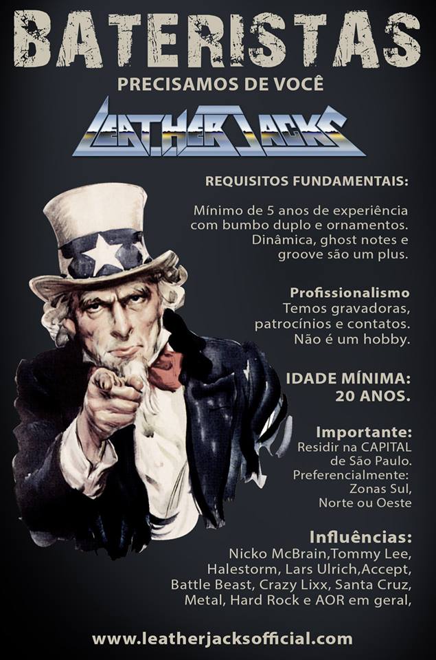 The modern hard rock - heavy metal Brasilian band LeatherJacks, is looking for a drummer