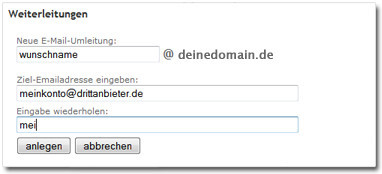 Screenshot: E-Mail Weiterleitungen verwalten