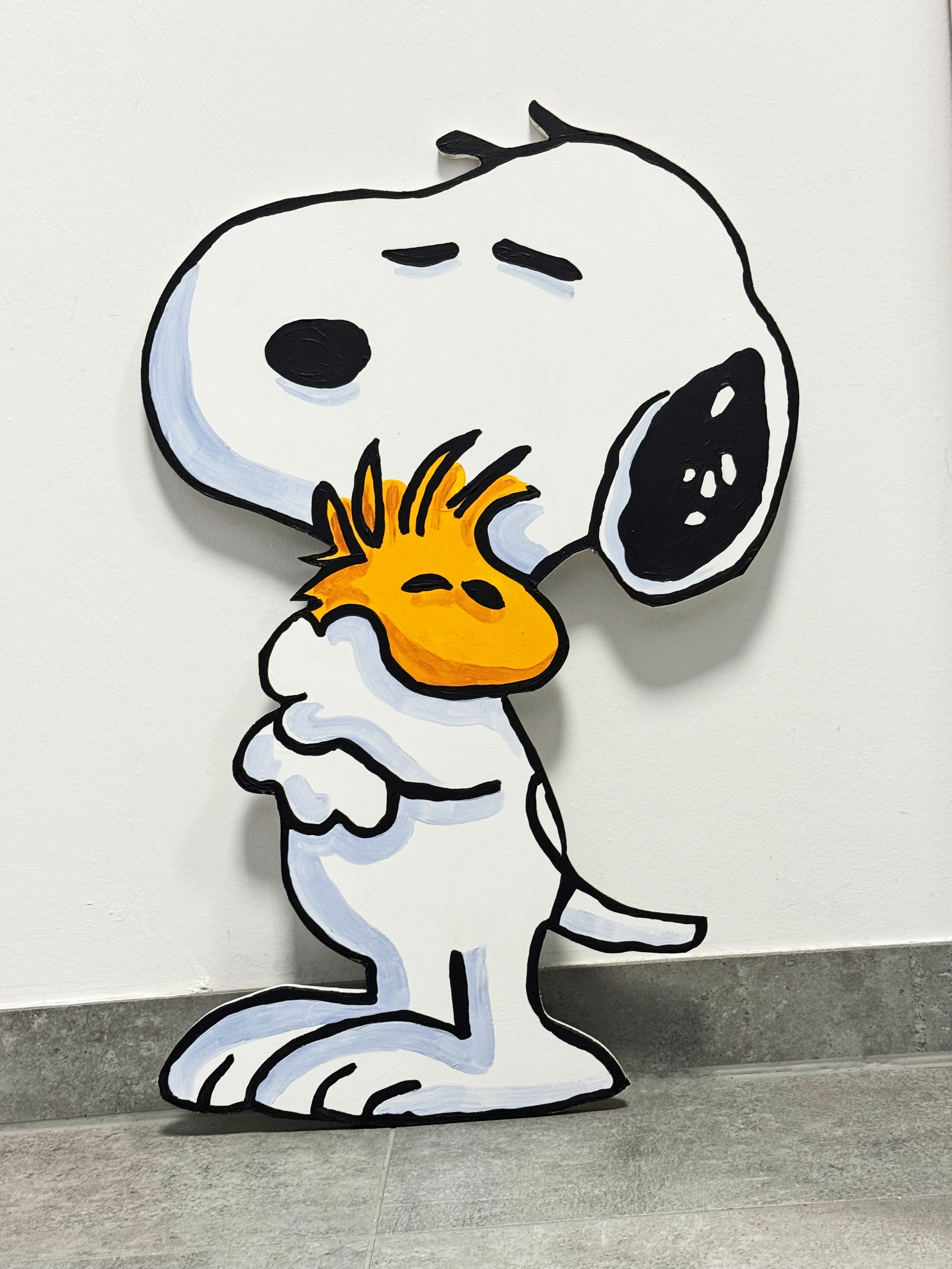 Divo Santino Holz-Skulptur DU & ICH, Pop-Art Objektkunst handbemalt, 60 cm hoch, Unikat 2026, Motiv Hund und Vogel
