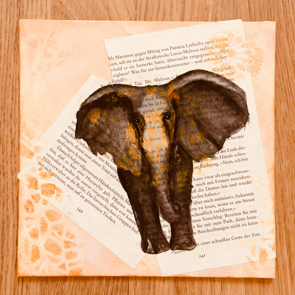 "Buchbild" - Elefant (25 25 / Acquarell)