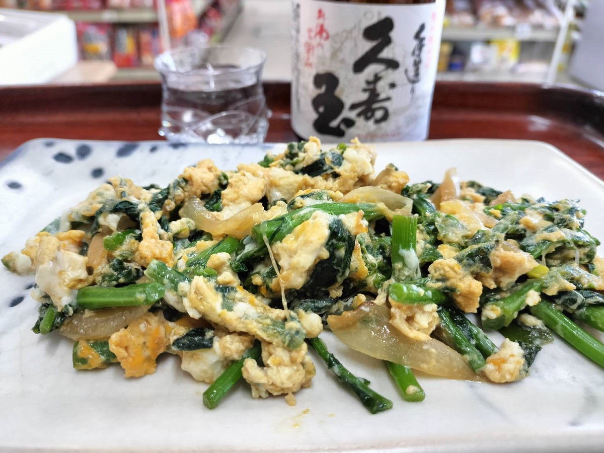 折り菜のバター醤油和え × 久寿玉 手造り純米