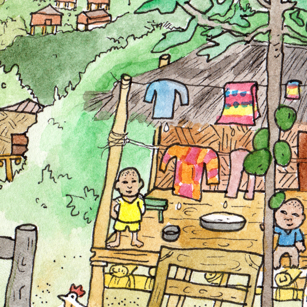 Extrait d'une case de la BD ( à partir d'une expérience et d'un récit de l'ethnoreporter Karine Massonnie)