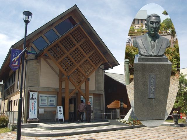 杉原千畝記念館と、人道の丘にある杉原氏の胸像