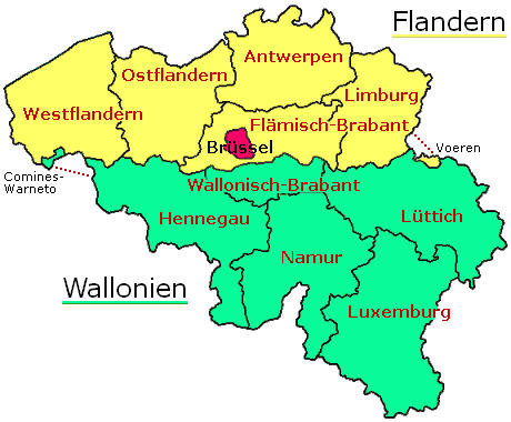 Belgien mit Regionen und Provinzen