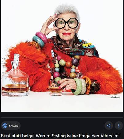 Stilikone Iris Apfel (97 Jahre) hat Mut zur Farbe