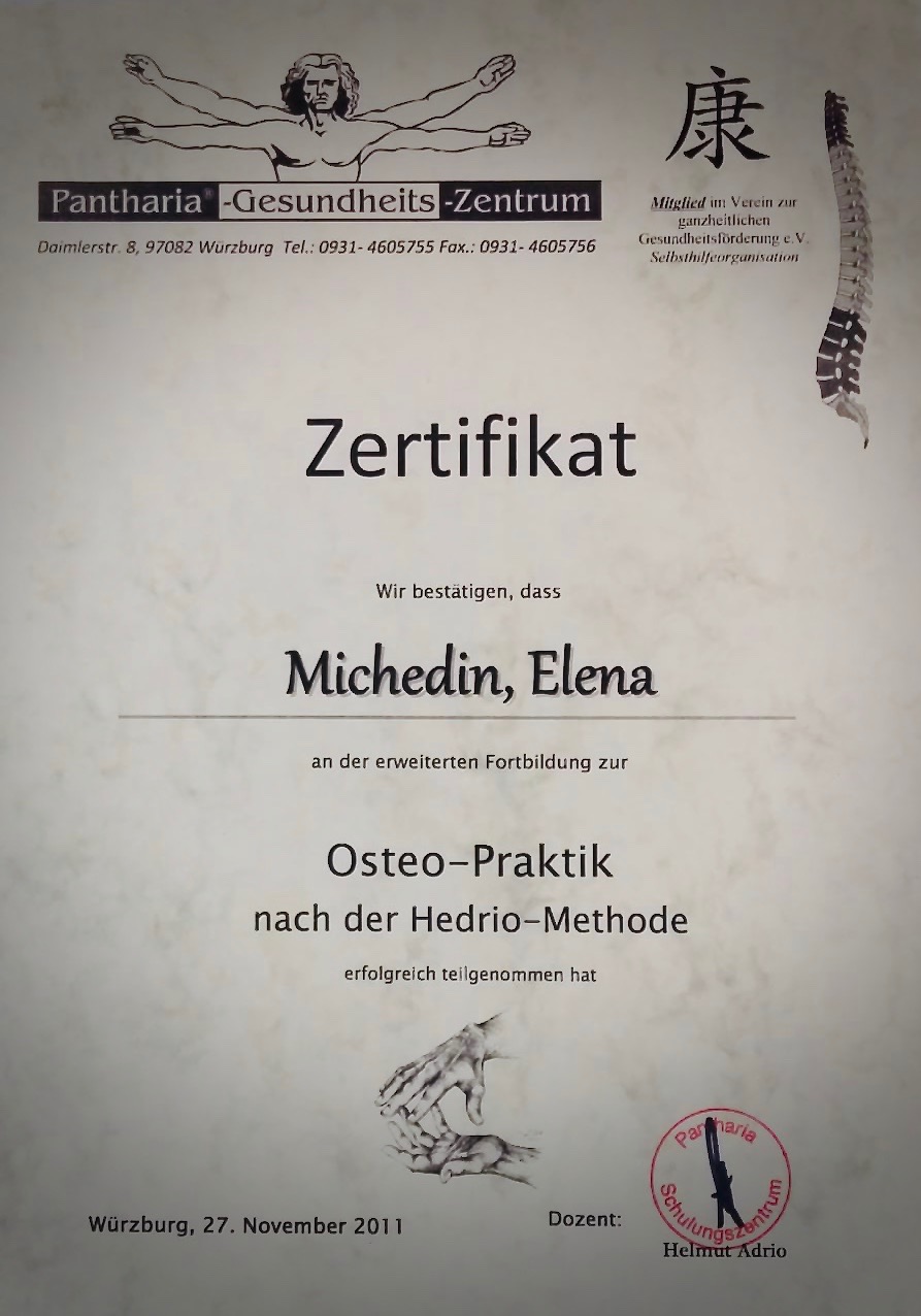 Zertifikat Osteo-Praktik, Hedrio-Methode