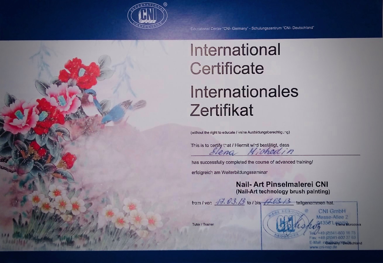 Internationales Zertifikat Nail Art Pinselmalerei CNI