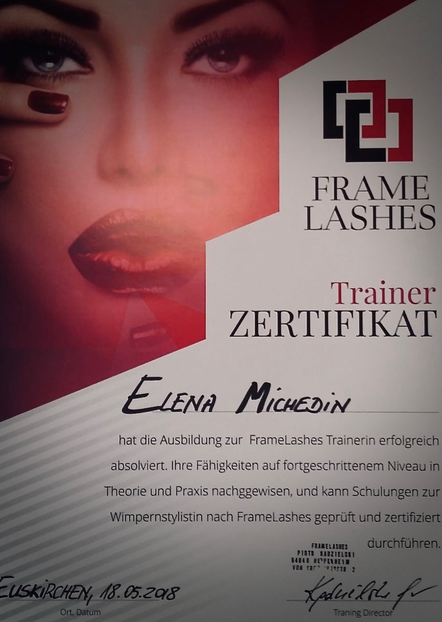 Zertifikat Trainerin Wimpernstyling FrameLashes