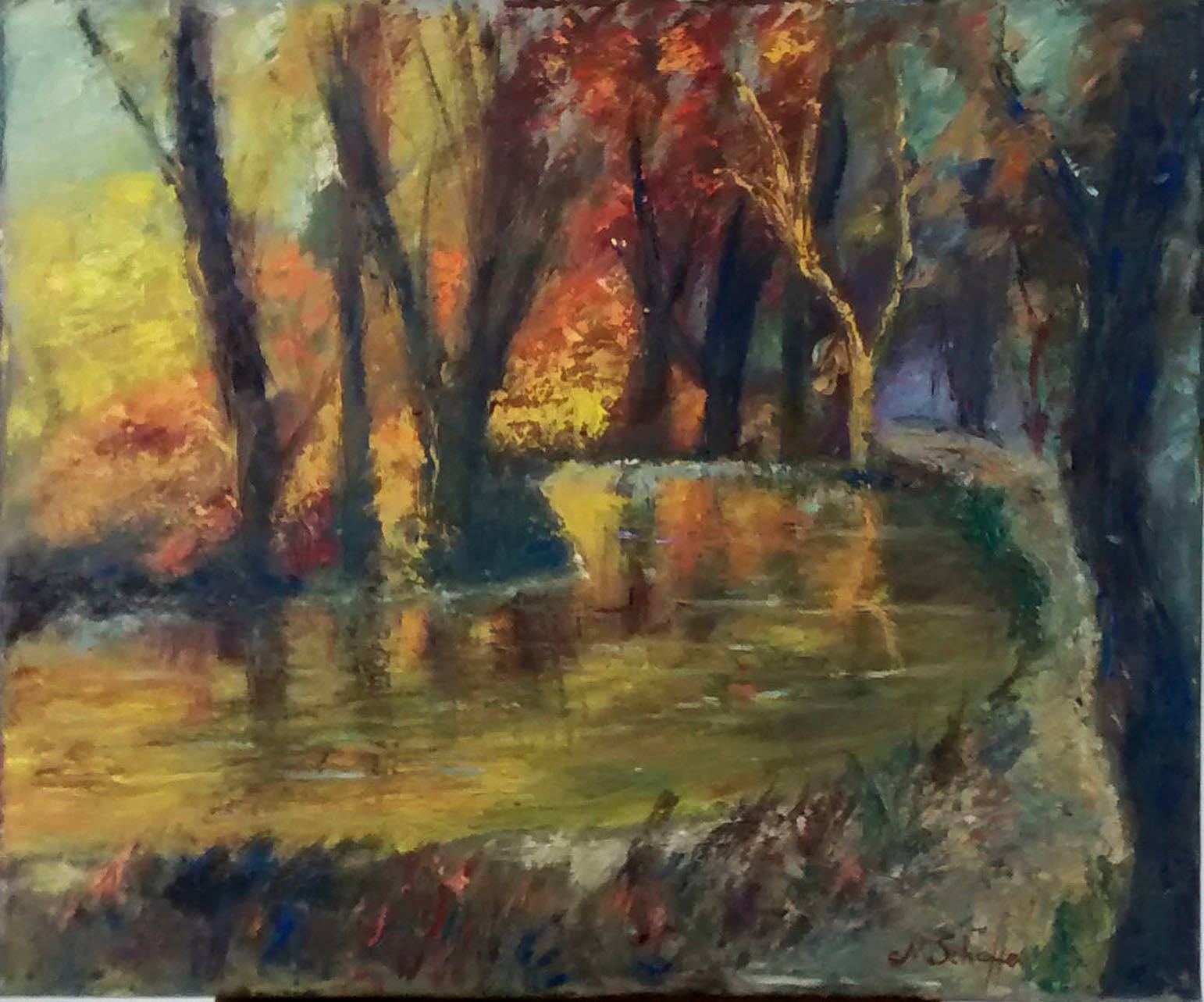 Margareta Schäffer: Oktober am Teich, Öl, 60x50