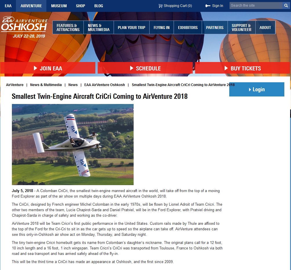 EAA AirVenture Oshkosh 2018 : Cricri