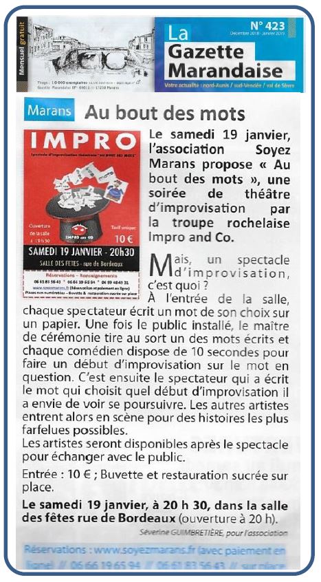Théâtre d'improvisation - La gazette marandaise - Décembre 2018