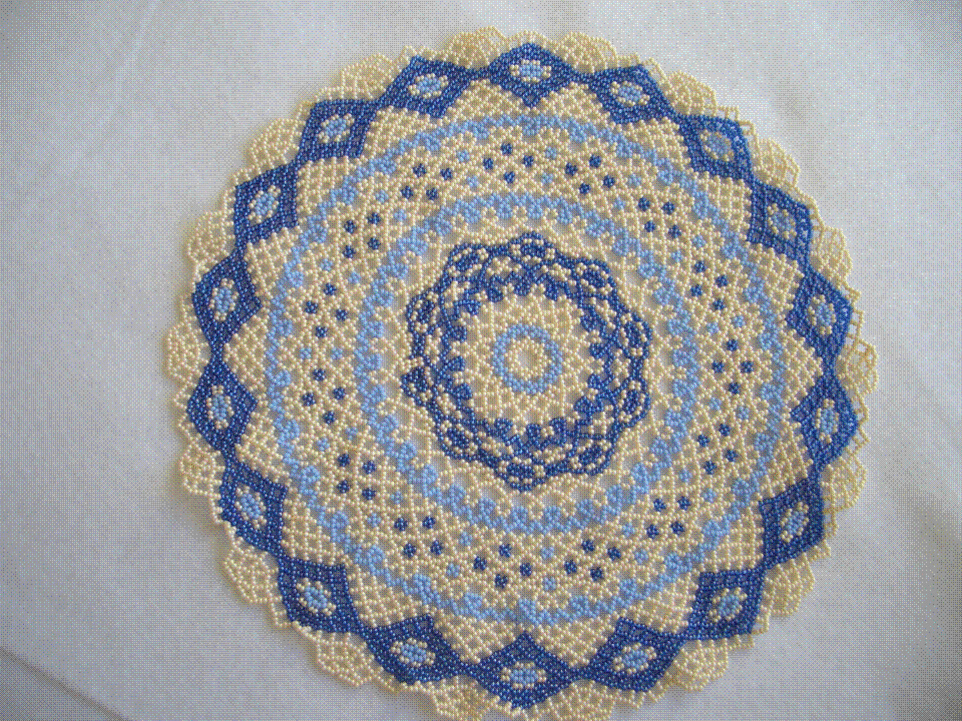 Hand Stitched Lace Design Beaded Doily