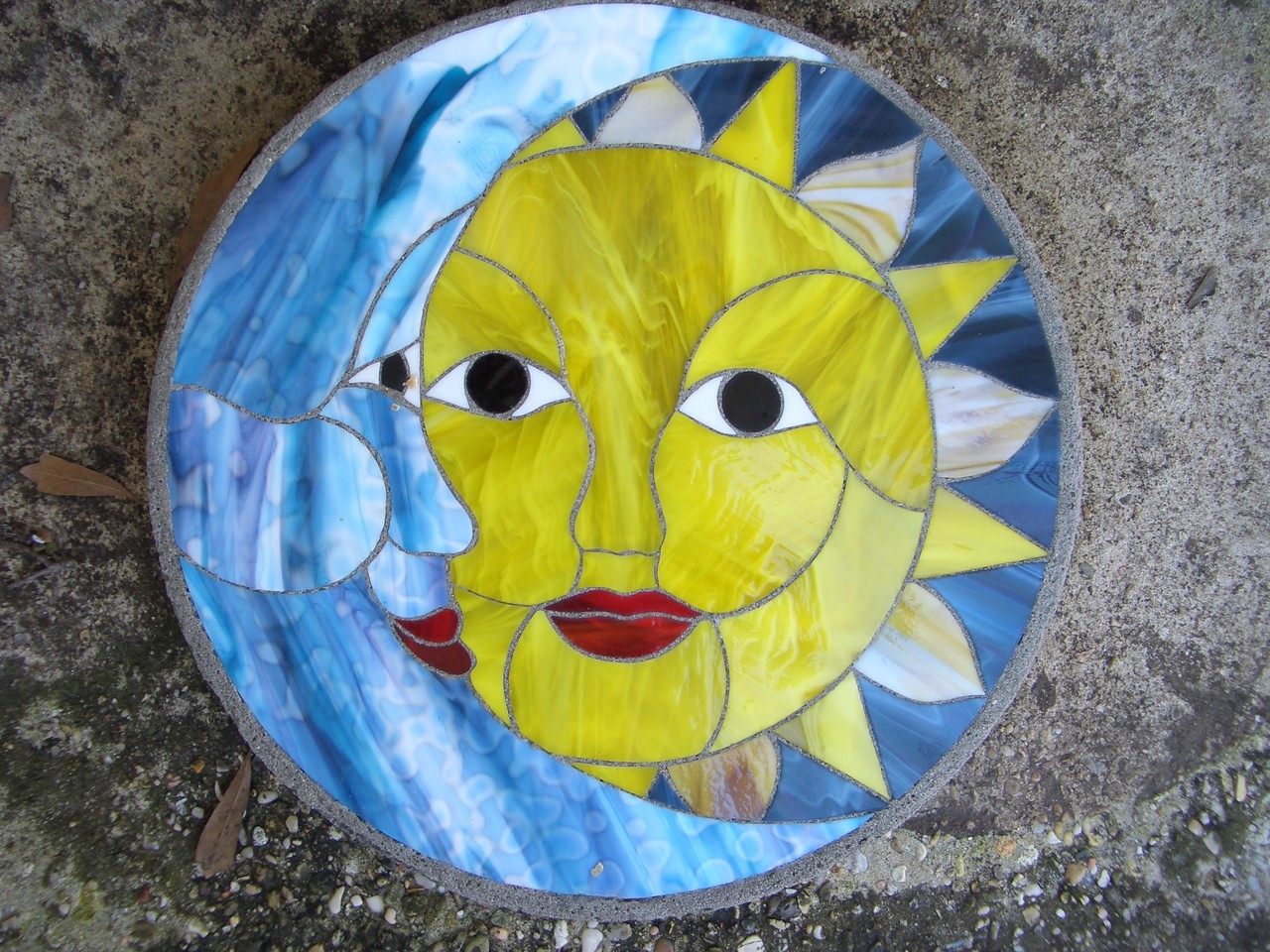 Sun Moon Stained Glass Stepping Stone