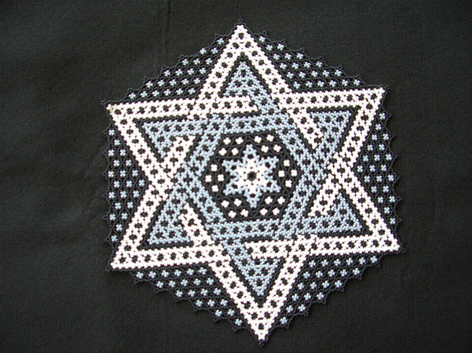 Hand Stitched Star Design Beaded Doily