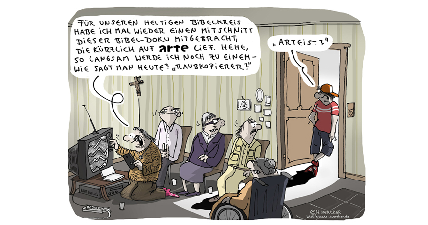 Cartoon von H. Mercker zum Thema Bibel-Doku