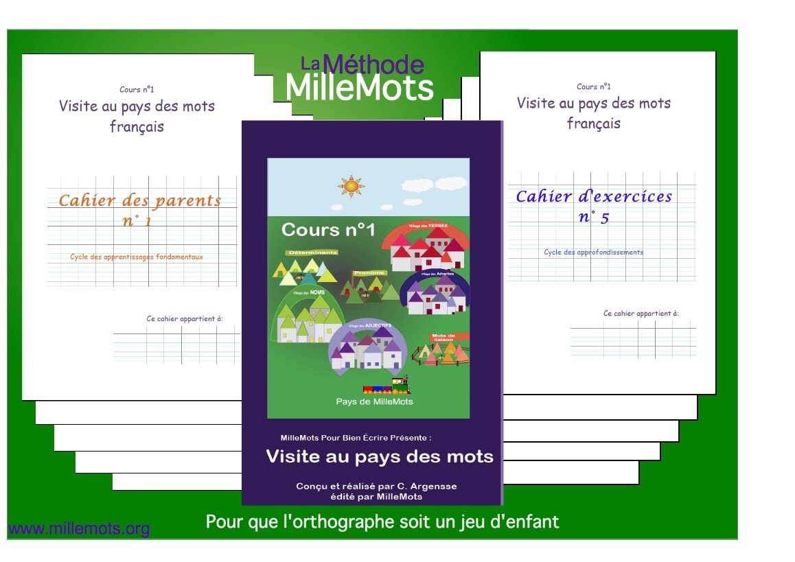 Un cours  =  La leçon + 3 cahiers d'exercices  ( 20 à 25 exercices)+ 3 cahiers des parents               (Entre 100 et 120 p A5)