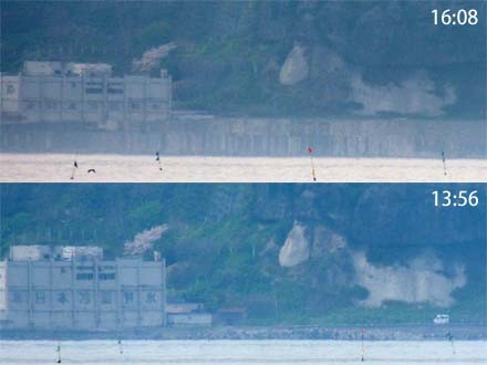 旧高島トンネル周辺の海岸がバーコード上に変化（2013年5月27日）