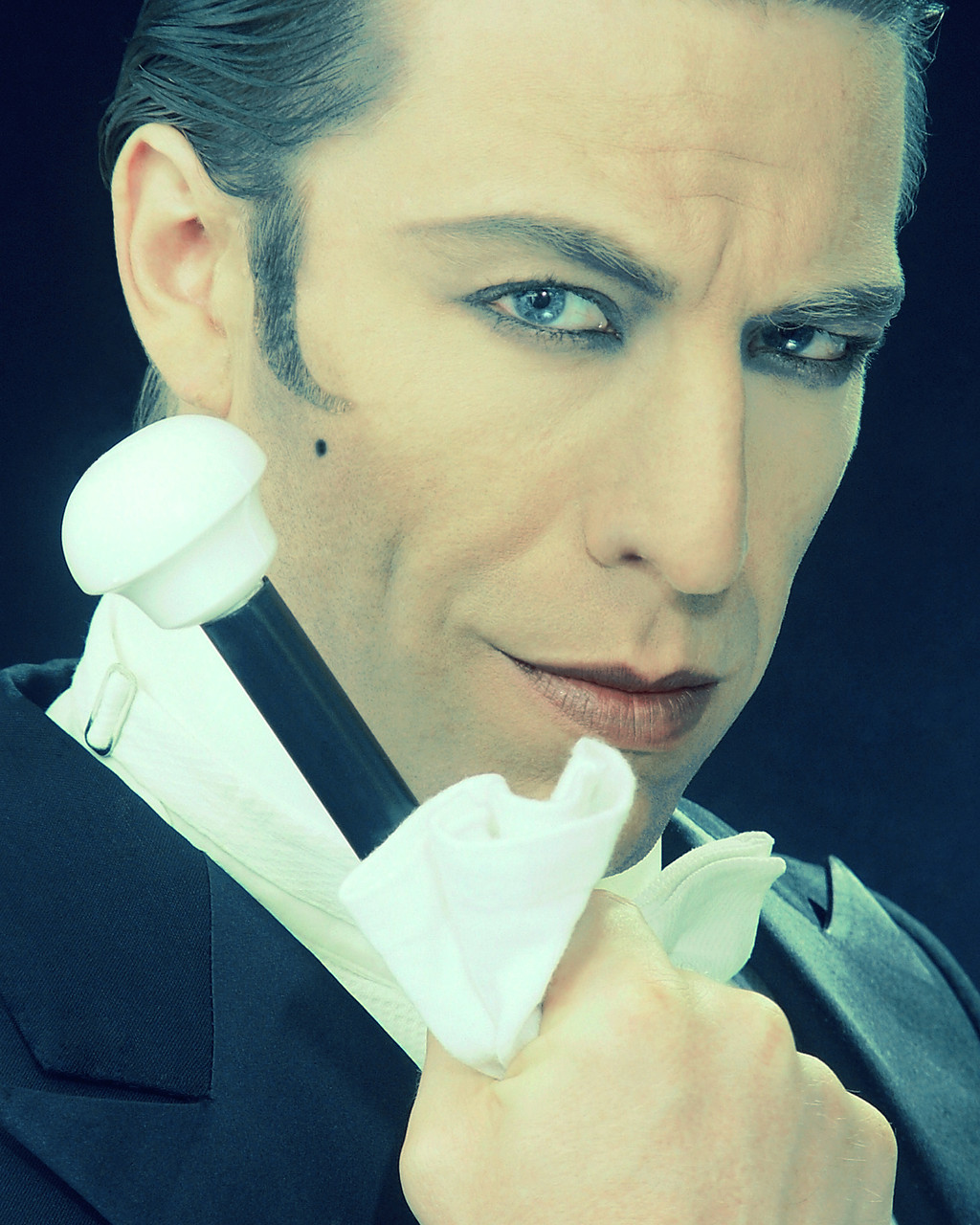 Ottaviano Blitch, Italian actor and performer, dramatic cinematic close-up portrait with intense gaze, attore performer italiano ritratto cinematografico intenso