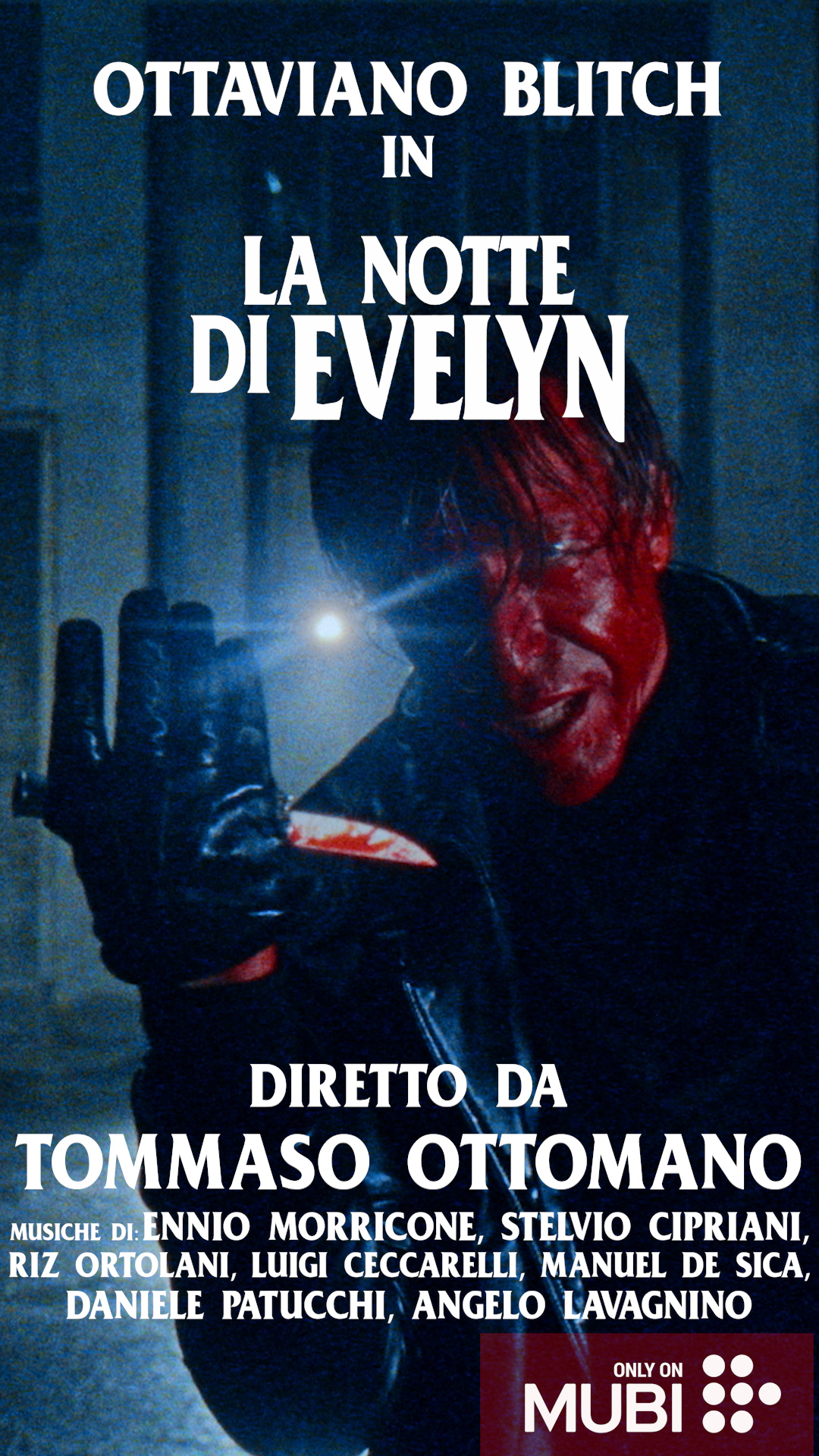 Ottaviano Blitch protagonista in La notte di Evelyn, regia Tommaso Ottomano — primo piano, character portrait, lead actor performer, horror film scene, cinematic close-up — 03