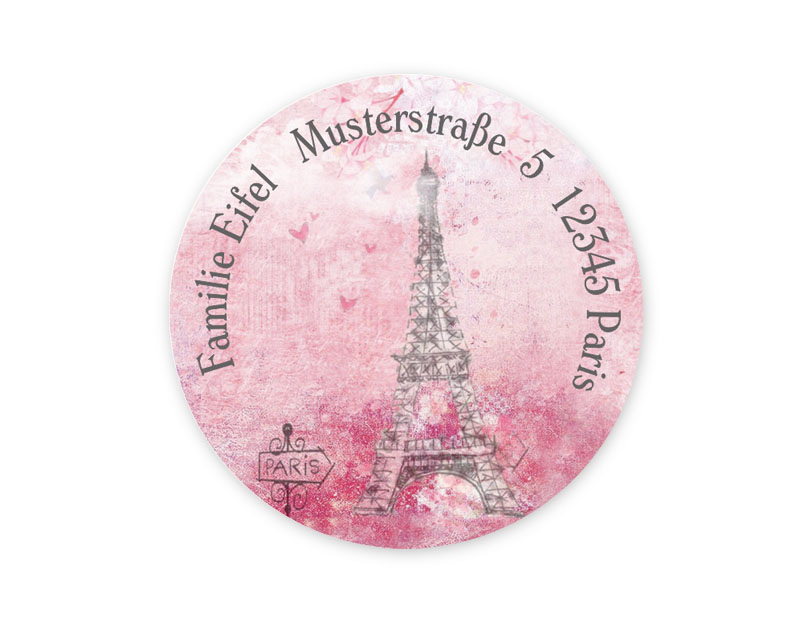 runde Adressaufkleber - Motiv Eifelturm Paris, auf umweltfreundlichen PVC-freien selbstklebenden Papier, wasserfest