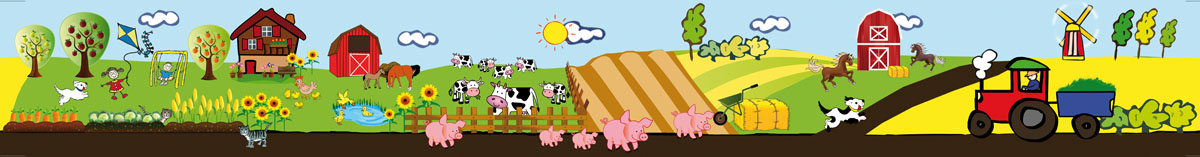bunte Kinderwandbordüre Bauernhof mit vielen Tieren und Traktor - umweltfreundlich - optional selbstklebend