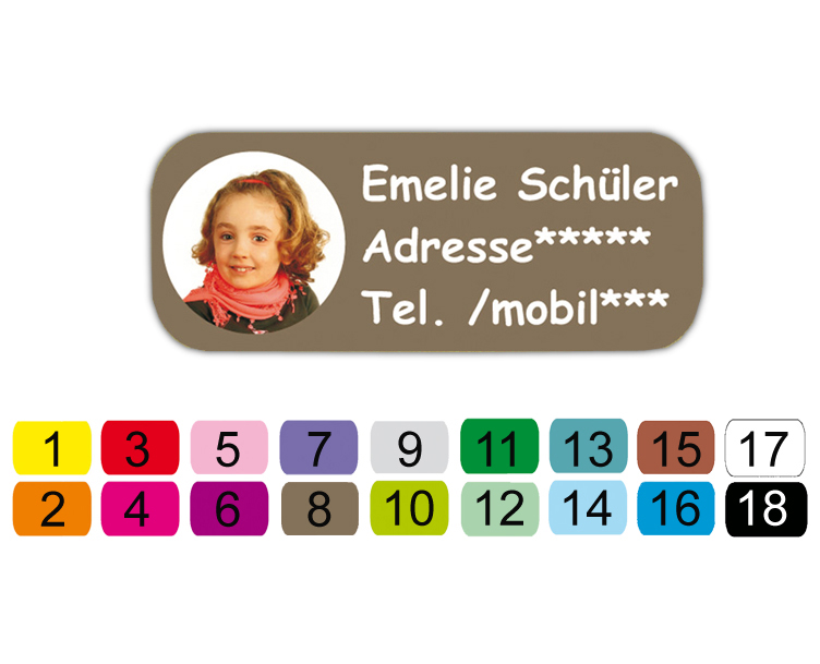 kleine eckige Namensaufkleber 2 x 5 cm - 52 Stück - personalisierbar mit Foto und Wunschtext, viele Farben zur Auswahl