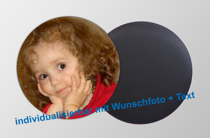 mit Foto und Wunschtext personalisierbare Magnetfotos - rund - für Hochzeiten, Familienfeiern, Einschulung, Urlaub, Gastgeschenke 