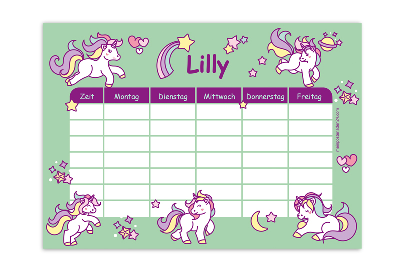 A4 Stundenplan | Einhorn mint - meinaufkleberladen24.com